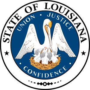 The state seal of Louisiana, depicting a pelican feeding her chicks