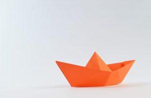 origami boat, paper boat in orange