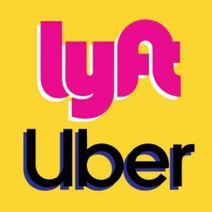 uber and lyft logos transposed on yellow background, rideshare logos
