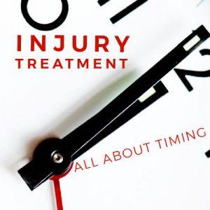injury treatment overlaid on white analog clock