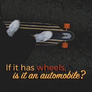 skateboarder using longboard with text overlaid in orange