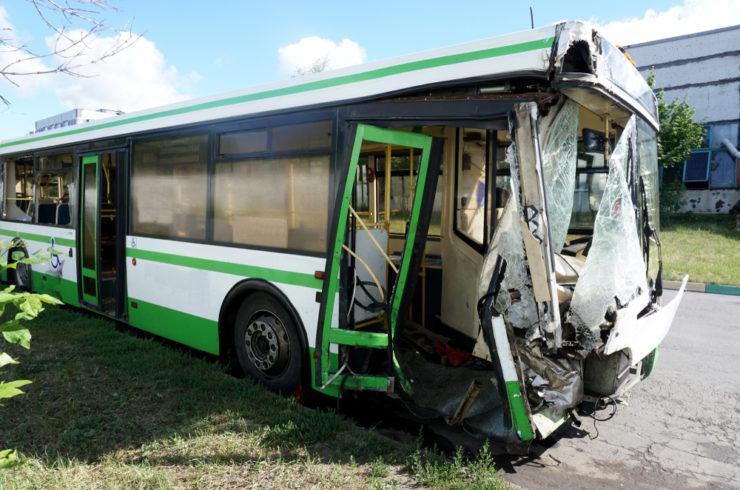 Bus in the aftermath of a collision