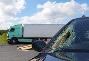 Car windshield shattered in truck accident