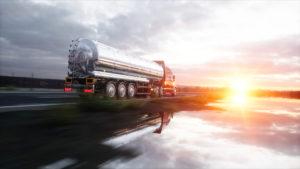 gasoline tanker speeds down highway