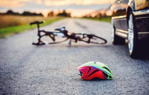close-up on helmet and bike after accident