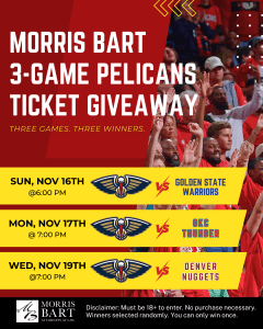 Morris Bart 3-Game Pelicans Ticket Giveaway