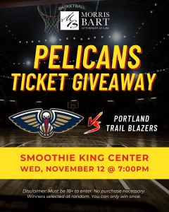 Morris Bart Pelicans vs Trail Blazers Ticket Giveaway